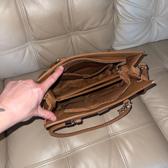 GUESS Monogram Pattern Handbag in TAN - Crossbody Shoulder Strap Included - Picture 5 of 11